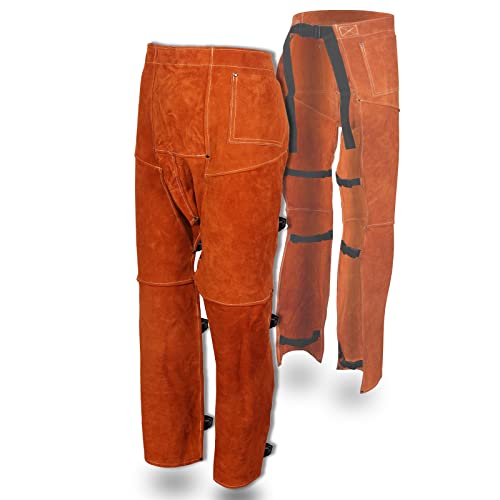 QeeLink Welding Pants - Heat & Flame Resistant Split Leather Safety Leg Protection for Men...