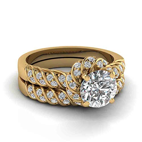 Bridal Sets Yellow Gold Plated Womens Wedding Ring Sets Round cut Cz Engagement Ring Sets3