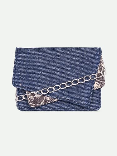 Image of ZOUK Tovi Mini Bag Wallet | Stylish Vegan Denim Crossbody Wallet for Women with Card Slots & Water-Resistant Lining | Handcrafted Small Sling Bag with Silver Chain Strap | FloMotif