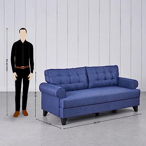 Image of Home Centre | Helios California Fabric 3+2 Seater Sofa Set | Sofa for Living Room | Solid Wood | Blue | 1 Year Warranty