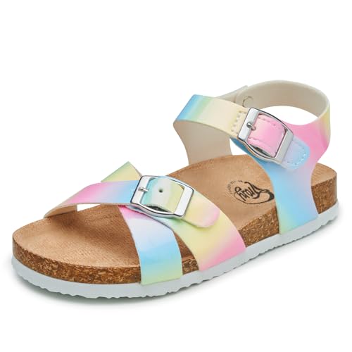 Image of Trary Girls Sandals Open Toe Casual Summer Shoes with Cork Footbed Comfortable Flat Sandals for Little Kids