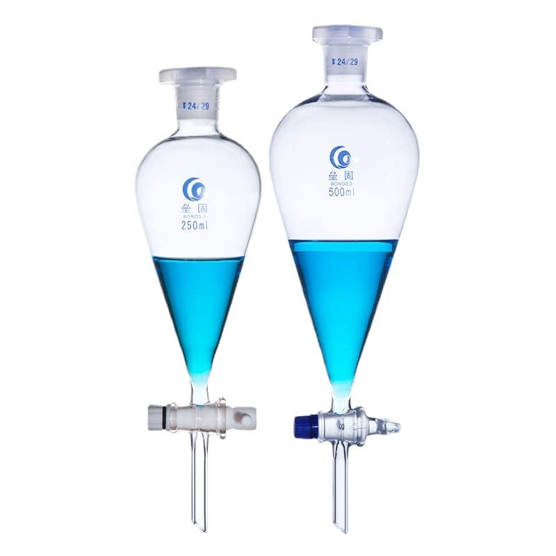 1 Stück Laborglas Birnenförmiger Scheidetrichter Loikaw Tropftrichter mit Glas/PTFE-Kolben 60/125/250/500/1000/2000ml (Size : 125ml Glass Piston)