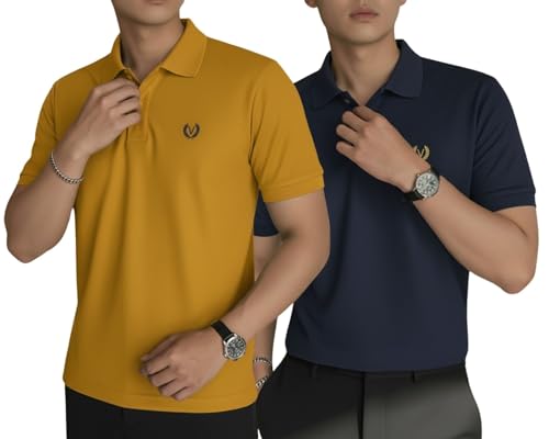 Image of MACK JONNEY Men's Solid Polo T-Shirt | Premium Cotton Blend | Regular Fit | Short Sleeve | Collared Casual Wear|Pack of 2 -MJ-157