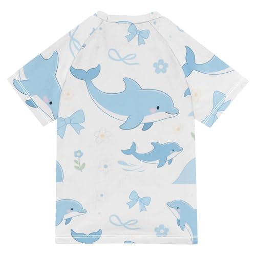 Cute Cartoon Blue Dolphin Short Sleeve Girl Bathing Suit Kids Swimsuits for Girls Rash Guard Girls for 3-12 Years ropa de bano para ninas2
