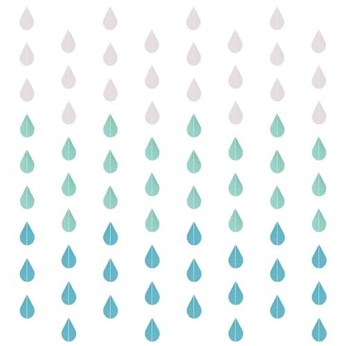 Baby Boy Shower Decorations Blue Raindrop Garland, 31.5ft 3D Paper Streamers, 8 Strands Hanging Party Decorations for Birthday Backdrop, Nursery Wall, Cloud Theme, Gender Reveal, Ombre
