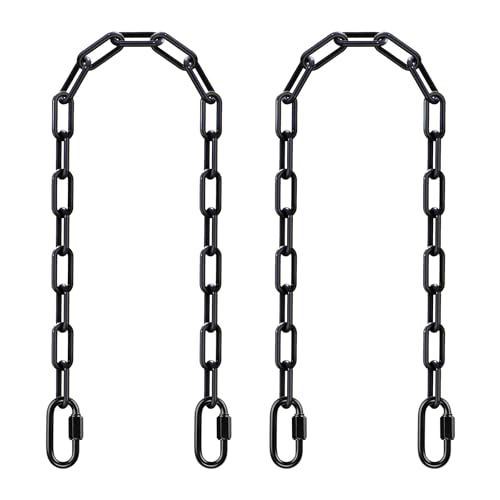 SELEWARE 2 Pack 40 Inch Hanging Swing Chain with 4 Carabiners, 1000LB Capacity Plastic Coated Hanging Chains, Hammock Hardware Kit for Swing, Hanging Chair, Punching Bags, Indoor Outdoor Gym (Black)