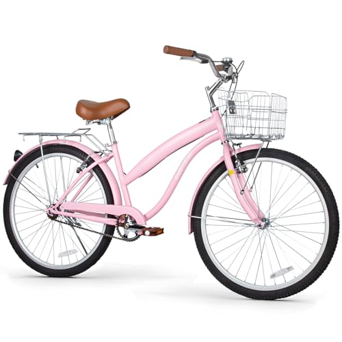 WEIZE Beach Cruiser Bike, 26 inch Commuter Bicycle for Adult Men and Women,High-Carbon Steel/Front &...