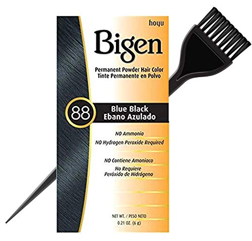 Bigen Hoyu PERMANENT POWDER HAIR COLOR Dye, No Ammonia, No Hydrogen Peroxide Required (w/Sleek Brush) 0.21 oz / 6 g Haircolor (88 Blue Black)