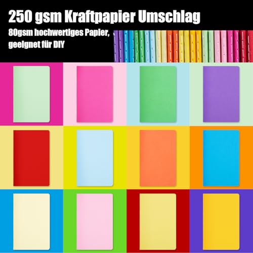 Koogel 24 Stück Klein Notizblock Blanko, A6 Notizbuch Journal Tagebuch Notizblöcke Schulhefte 14cm x 9cm Notizbücher mit Kraftpapier-Einband 12 Farben