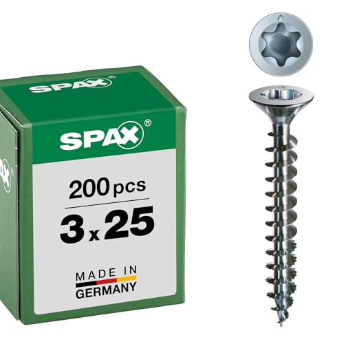 SPAX Vis universelle, 3,0 x 25 mm, 200 pièces, T-STAR Plus, tête fraisée, filetage complet, 4CUT, WIROX A3J, 1191010300253