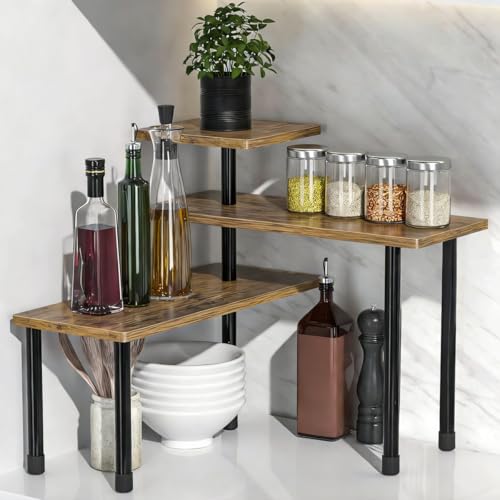 Organizador de Encimera, Tres Niveles,Soporte Especias para Despensa, Estante para Especias de Ángulo Ajustable,Organizador Armario,Duradera y Fuerte, Organizar y Almacenar
