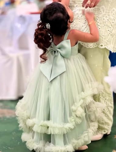 High Low Flower Girls Tulle Satin Pageant Dress for Wedding Bowknot Princess Bridesmaid Formal Ball Gown4