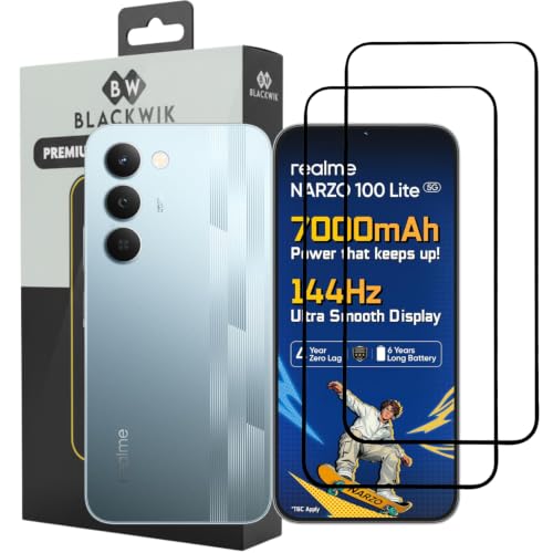 Image of Blackwik Premium Tempered Glass Screen Protector for realme narzo 100 Lite 5G with Edge-To-Edge Protector Coverage | Easy Installation Kit (Black) (Pack Of 2)