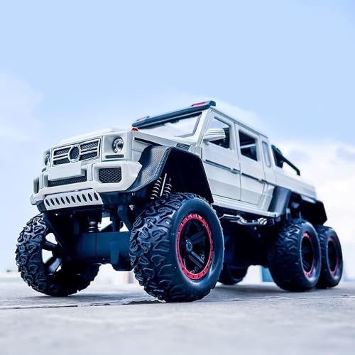 Image of 1:22 AMG 6x6 Diecast Metal Toy Car Model for Kids Pull Back Action Openable Doors with Light & Sound Features Durable Alloy Vehicle Collectible & Giftable (White)