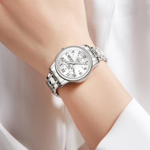 Image of OLEVS Watch Women Silver Stainless Steel Dress Analog Luminous Watch