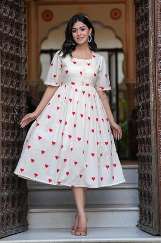 Image of Women's Pure Cotton Maxi Midi Dress Western Dress for Women Elegant Floral Printed Long Dresses | Soft & Breathable Fabric | Casual Trending Dress for Women