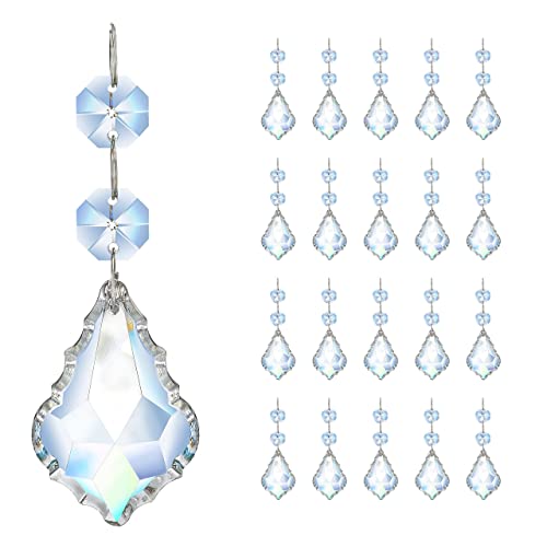 20pcs Clear Maple Leaf Crystal Chandelier Prism Pendant Parts, 50mm Suncatchers Hanging Crystals Beads for Chandelier Christmas Tree Decoration