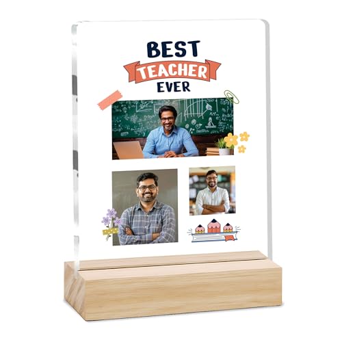 Image of Giftplease Best Teacher Plaque | Personalized Photo Frame with Wooden Stand | Appreciation Gift for Teachers | Teacher's Day Retirement Farewell Gift (Custom Photo & Text CTH 11