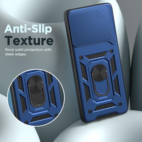 Image of Pikkme Back Cover for OnePlus 13 5G | 360 Protection Case | Sliding Camera Shield Cover & Ring Holder Stand D10 Tough Armor Bumper Case (Blue)