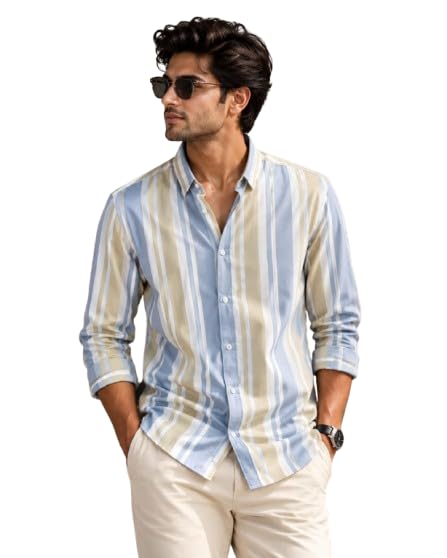 revue Men's Premium Vertical Striped Casual Shirt | Full Sleeve Regular Fit Cotton Blend Button Down Collared Shirt for Office Wear, Party, Travel, Business Casual-picture-26