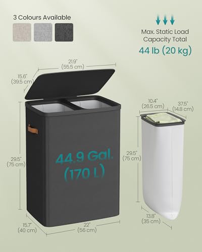 SONGMICS Laundry Basket, 170 L Dual Compartment Laundry Hamper, with Lid and Handles, Removable Liners, Easy Assembly, 56 x 40 x 75 cm, Ink Black LCB813B01 - Cosy Home Interiors SONGMICS Laundry Basket, 170 L Dual Compartment Laundry Hamper, with Lid and Handles, Removable Liners, Easy Assembly, 56 x 40 x 75 cm, Ink Black LCB813B01 - Image 6