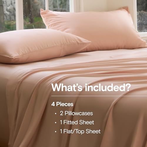 Image of DOZ Sheet Set, 100% Viscose derived from Bamboo, Organically Grown, Buttery Soft, Cooling Sheets, High GSM, Deep Pockets - 4 Piece - 2 Pillowcases 1 Fitted 1 Top Sheet (Blush, Queen)