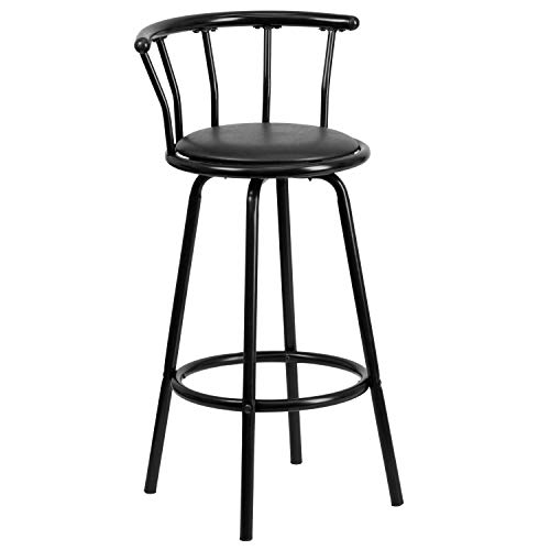 Butaco EMMA + OLIVER con respaldo Crown, estructura negra de metal y asiento de vinilo negro giratorio 360° miniatura 3