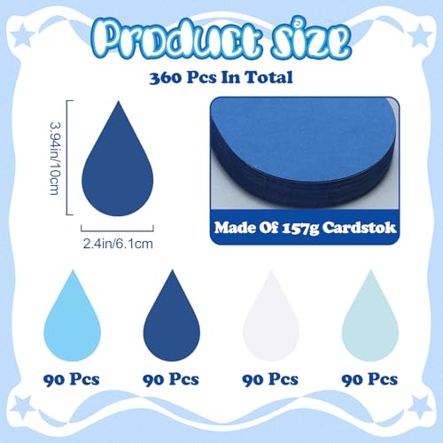 Image of Kisston 360 Pcs Raindrop Cutouts Paper 3.9 Inch White and Blue Die Cuts for DIY Craft Projects School Classroom Bulletin Board Decor