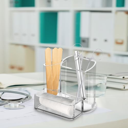 Image of GROB Prismo 3 IN 1 Multi - Utility Acrylic Organizer| Pen Holder with 3 Compartments - Office Desktop Organizer for Pens, Makeup Brushes, Medical Instruments and Accessories| Smart Living Product