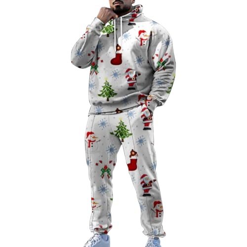 Christmas Suit for Men 2 Piece Tracksuits Hoodies Sweatpants Set Santa Graphic Track Suits Xmas Ugly Light Outfits