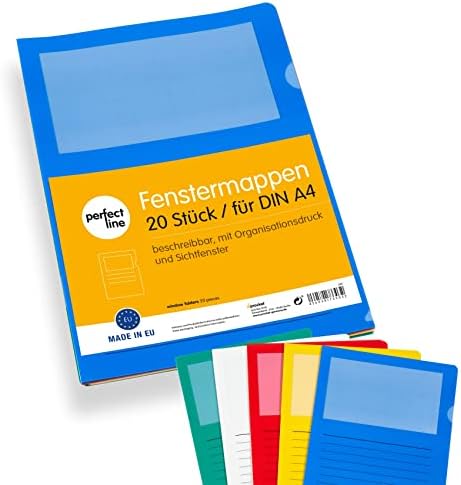 perfect line  20 teczek okiennych A4, przezroczyste koszulki otwarte z boku i u góry, przezroczyste folie do wkładania, bardzo mocne, odporne na dokumenty