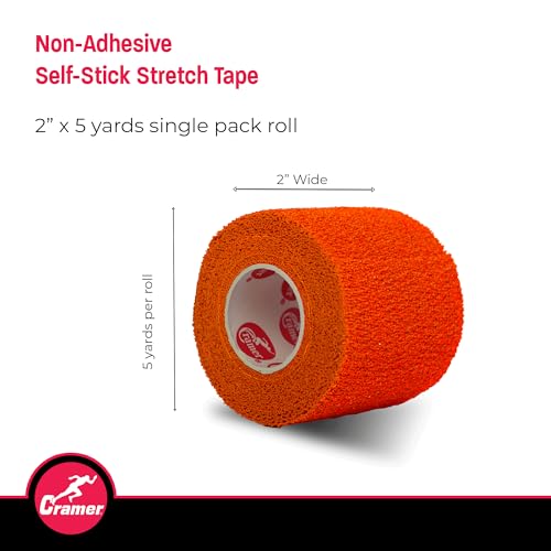 Image of Cramer Eco-Flex Self-Stick Stretch Tape, Orange, 2 inch x 5 yd, Cohesive Athletic Bandage Wrap, Athletic Trainer Flexible Sports Tape, Easy Tear Vet Wrap for Pets, Self Adhesive Bandage Roll, 5 Yards