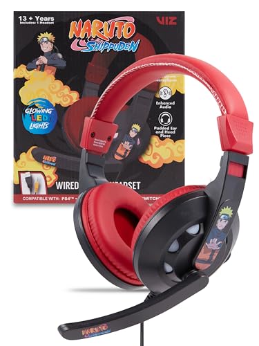 Culture Fly Gaming Headset with Mic – Naruto Wired Headphones with Microphone, LED Lights, Padded Over Ear Computer Headset for PC Gamer, Enhanced Audio, Comfortable Headphones for Gaming Setup