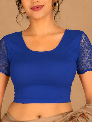 Image of Abhi Cotton Readymade Saree Blouse for Women- Half Net Sleeves, Round Neck, Regular-fit, Stretchable, Pull-on Style Blouse