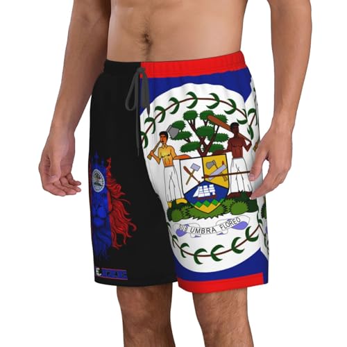 Belizean Flag Map Men's Swim Trunks Beach Shorts Drawstring Quick Dry Running Shorts with Pockets2