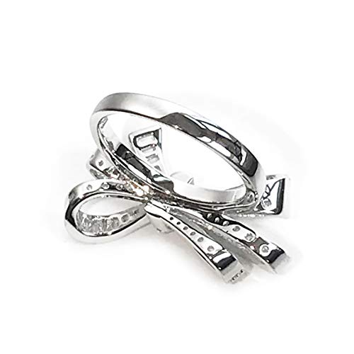 AZQ Fashion 18k Gold Bow Ring 925 Sterling Silver Shiny Full Diamond Ring Cubic Zirconia Promise Rings CZ Diamond Multi Row Ring Eternity Engagement Wedding Band Ring for Women TZ.824