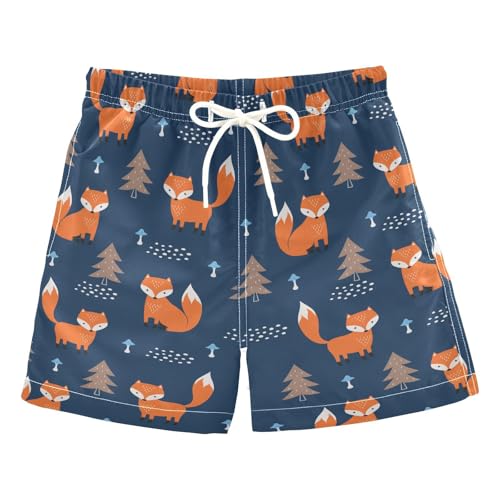Boys Swim Trunks Quick Dry Cute Fox Beach Board Shorts with Mesh Lining Youth Swimwear 2-12T
