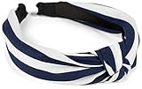 styleBREAKER Damen Haarreif mit Streifen Muster und Knoten im Retro Style, Vintage Look, Haarband, Headband 04027016, Farbe:Dunkelblau-Weiß