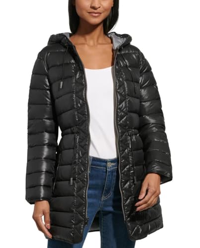 Kenneth Cole Women’s Black Hooded Quilted Long Puffer Jacket - X-Large Cozy Chic - Image 4