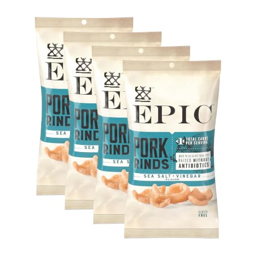 EPIC Sea Salt and Vinegar Pork Rinds, Keto Friendly, Protein Snacks, 2.5 oz (Pack of 4)