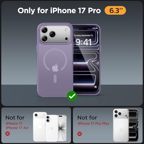 Image of Miracase Magnetic for iPhone 17 Pro Case 6.3 inch with Screen Protector, [Compatible with MagSafe] Military-Grade Protection, Anti-Fingerprint, Slim Thin Phone Case for 17 Pro Cover, Purple
