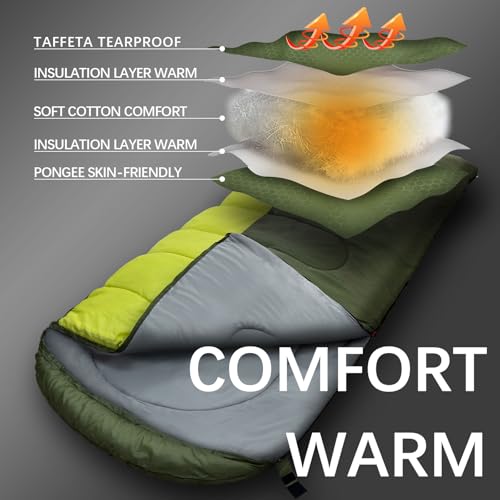 Bolsa de dormir impermeable para adultos WKFAMOUT, lavable a máquina, para clima frío, con saco compresor para camping de 3-4 estaciones miniatura 4