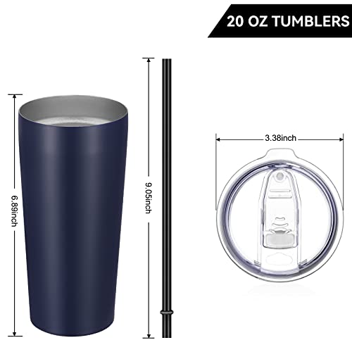 Image of VEGOND 20oz Tumbler Bulk with Lid and Straw 6 Pack, Stainless Steel Vacuum Insulated Tumbler, Double Wall Coffee Cup Travel Mug, Navy Blue
