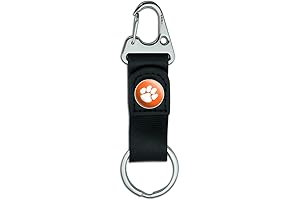 Clemson University Primary Logo Keychain with Leather Fabric Belt Clip-On Carabiner