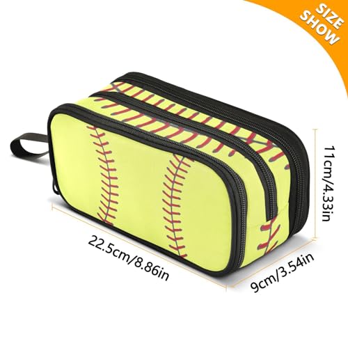 Image of Softball Large Capacity Pencil Case Pencil Pouch Pen Box | 3 Compartment Large Storage Pencil Bag for Adults School Office Teen Girl Boy Men Women