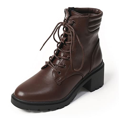 WUIWUIYU Femme Bottines à Talons Bloc avec Fermeture éclair Bottines en Cuir -Marron 35 Cover