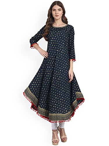 Dream Angel Fashion Womens Tunic Top to Wear Kurta Kurtis Indian Party Wear (Navy Blue, Ex-Large)