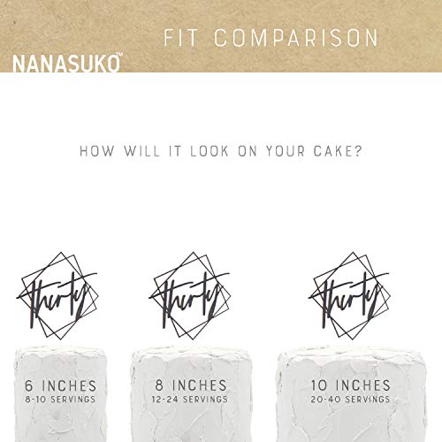 Nanasuko 30Th Birthday Cake Topper - Thirty - With Modern Geometric Frame - Double Sided Black Glitter - Premium Quality Made In Usa #TOP2