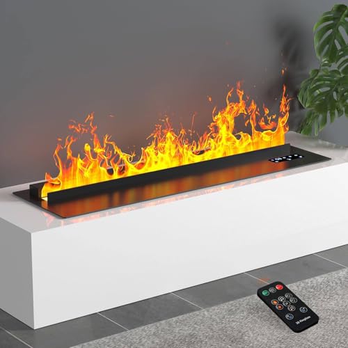 Chimenea de vapor de agua con control de aplicación, llama ajustable con control remoto y panel, decoración simulada 3D, mesa ultrafina, 100 cm