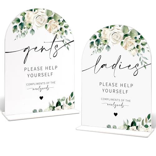 Wedding Bathroom Basket Supplies, Ladies & Gents Please Help Yourself Acrylic Wedding Signs for Ceremony And Reception, Bathroom Favors Sign for Bridal Shower, Engagement Party Decor